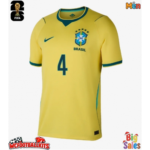 Brazil Marquinhos #4 Replica Home Stadium Shirt World Cup 2026 Short Sleeve